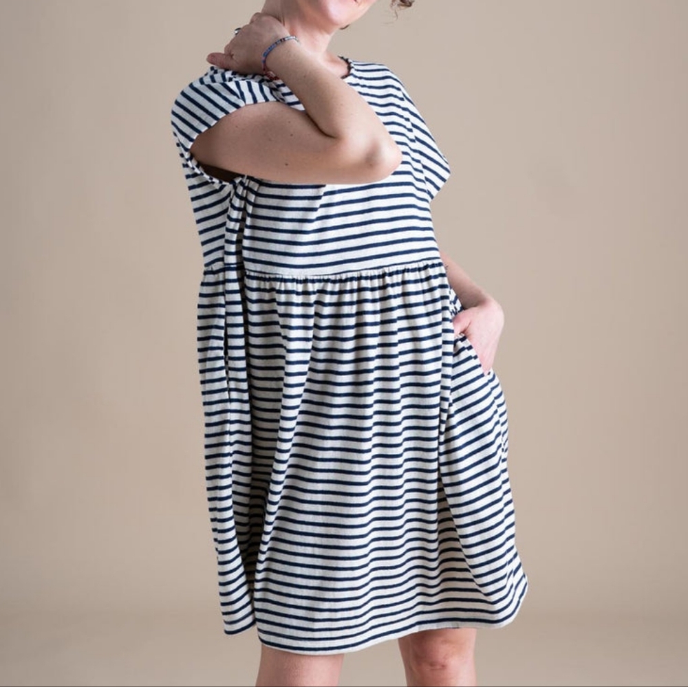 Conscious Clothing Porch Dress in Navy and Cream Stripe size M/L